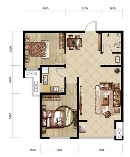现代简约风格-90平米-两室两厅