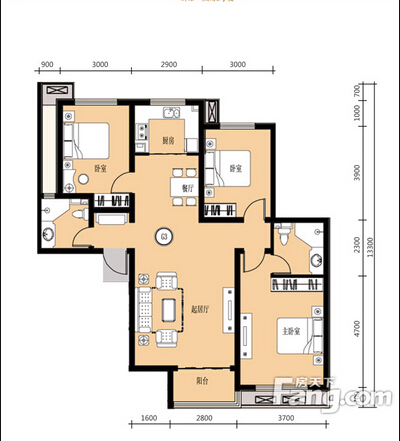 欧式风格-133平米-三室两厅
