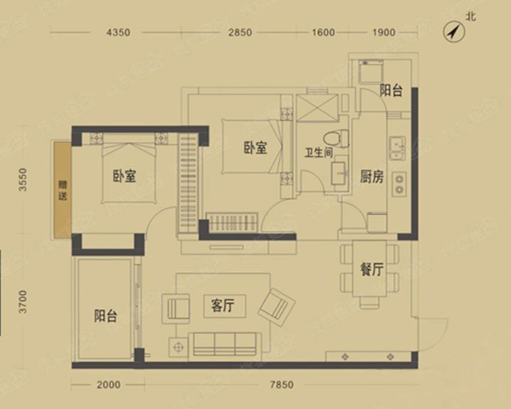 海伦国际84.84平米混搭风格样板间实景图