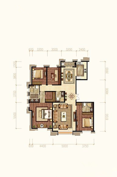 紫禁壹号院四居室189平米现代中式风格