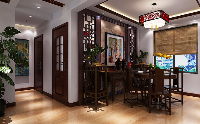 郑州永威五月花城三室两厅中式风格装修效果图