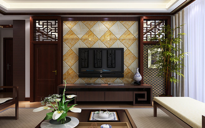 郑州永威五月花城三室两厅中式风格装修效果图