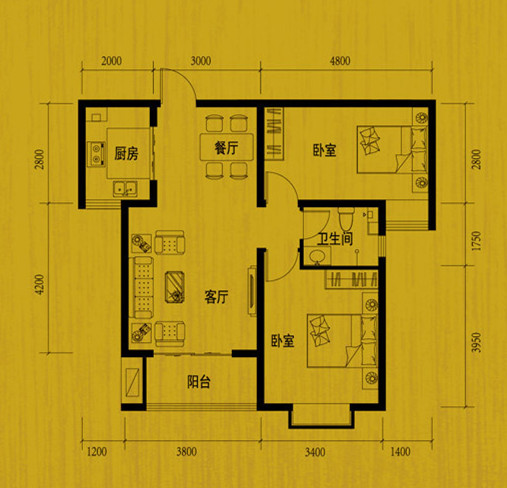 89平米现代简约两室两厅