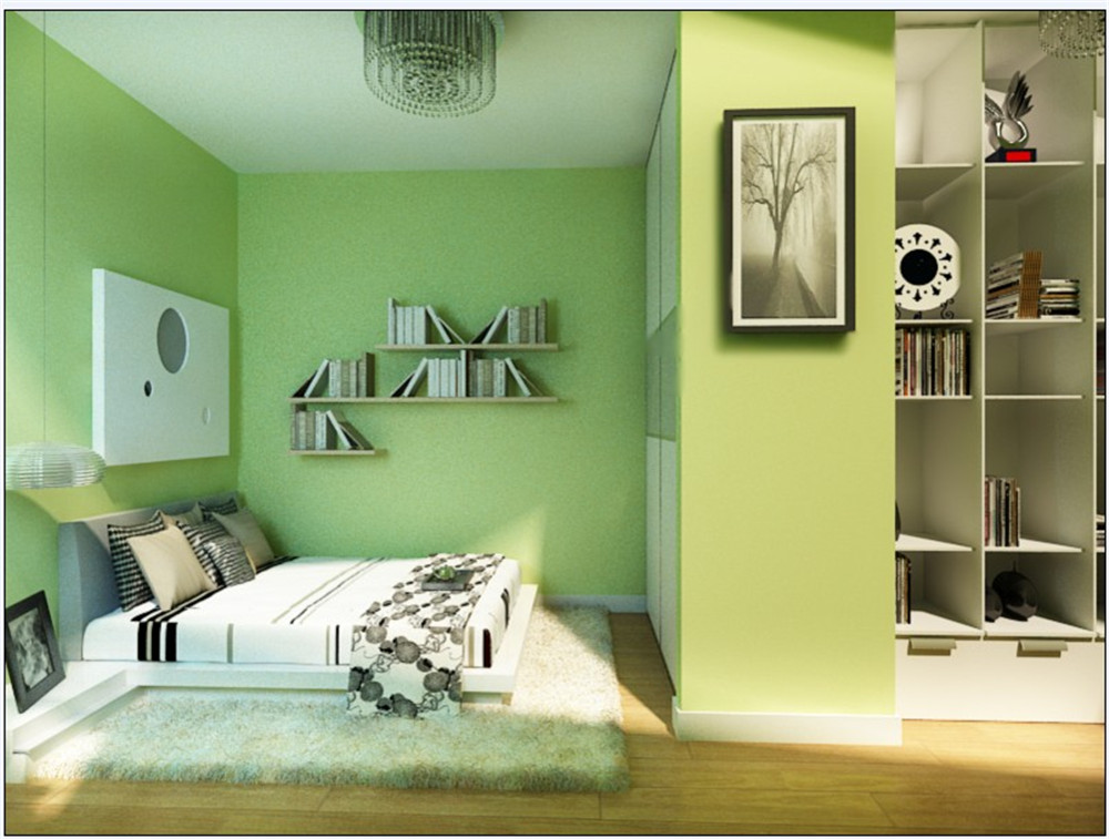次卧室墙面刷的是淡绿色的乳胶漆