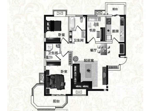 北欧风清新四居室之西岸国际花园