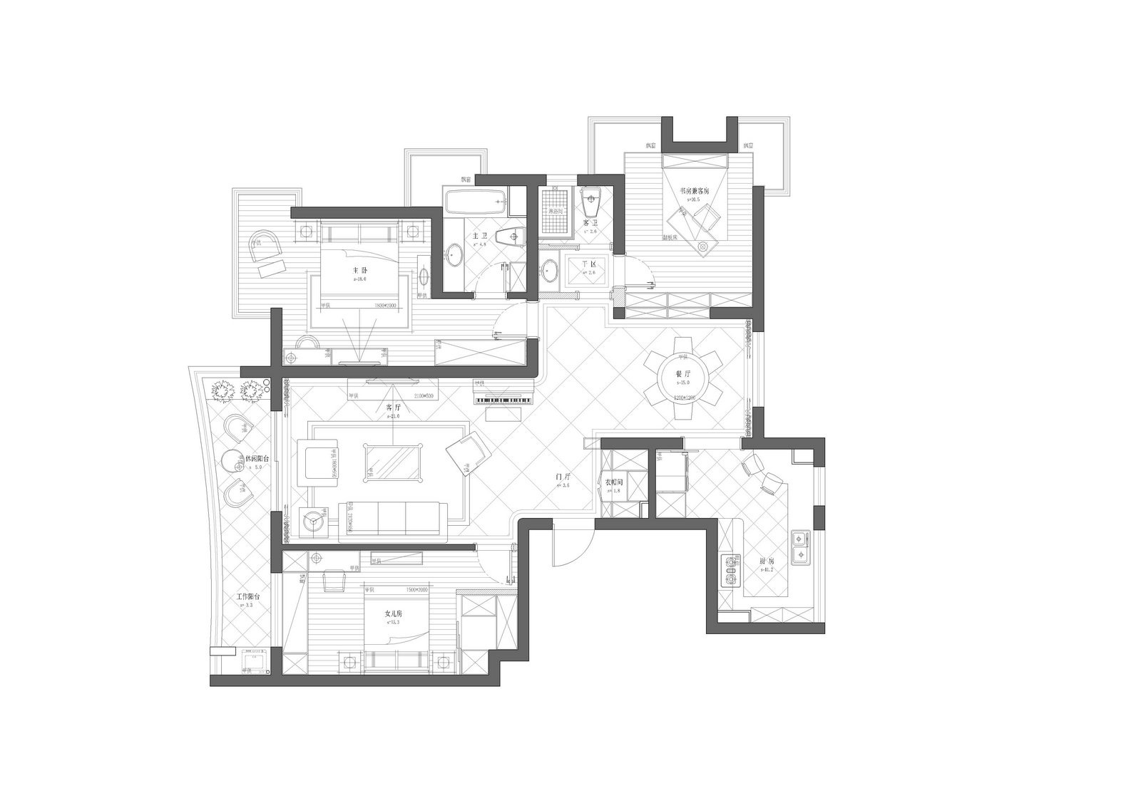三房两厅简欧设计方案公开
