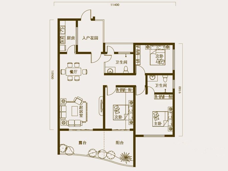 自在山居 高层两梯六户偶数层A户型