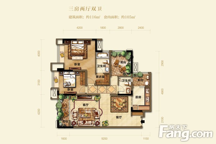 24城装饰-紫御江上-美式风格-三居室