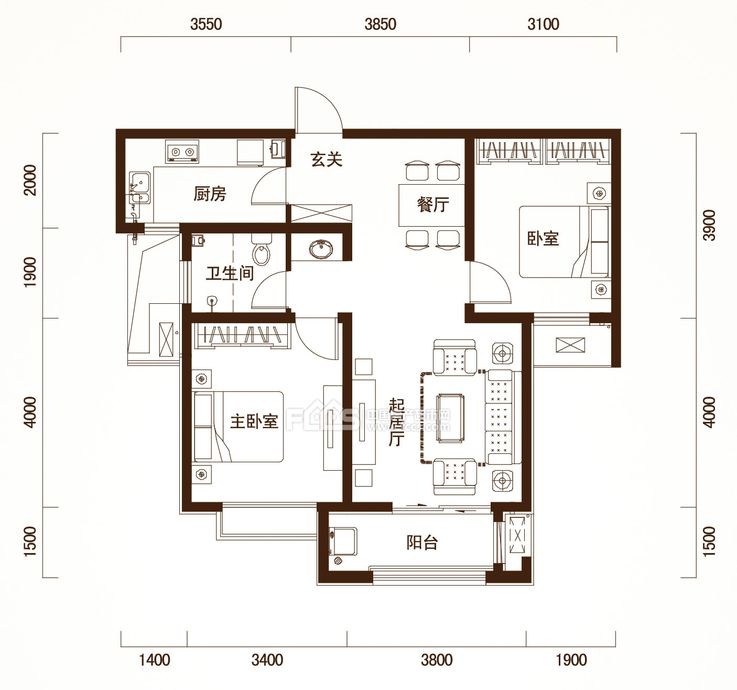 永立龙邸 97 三居室 平米