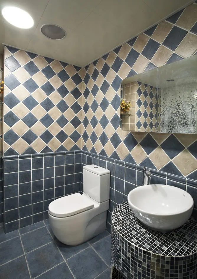 卫生间采用了拼色仿古砖