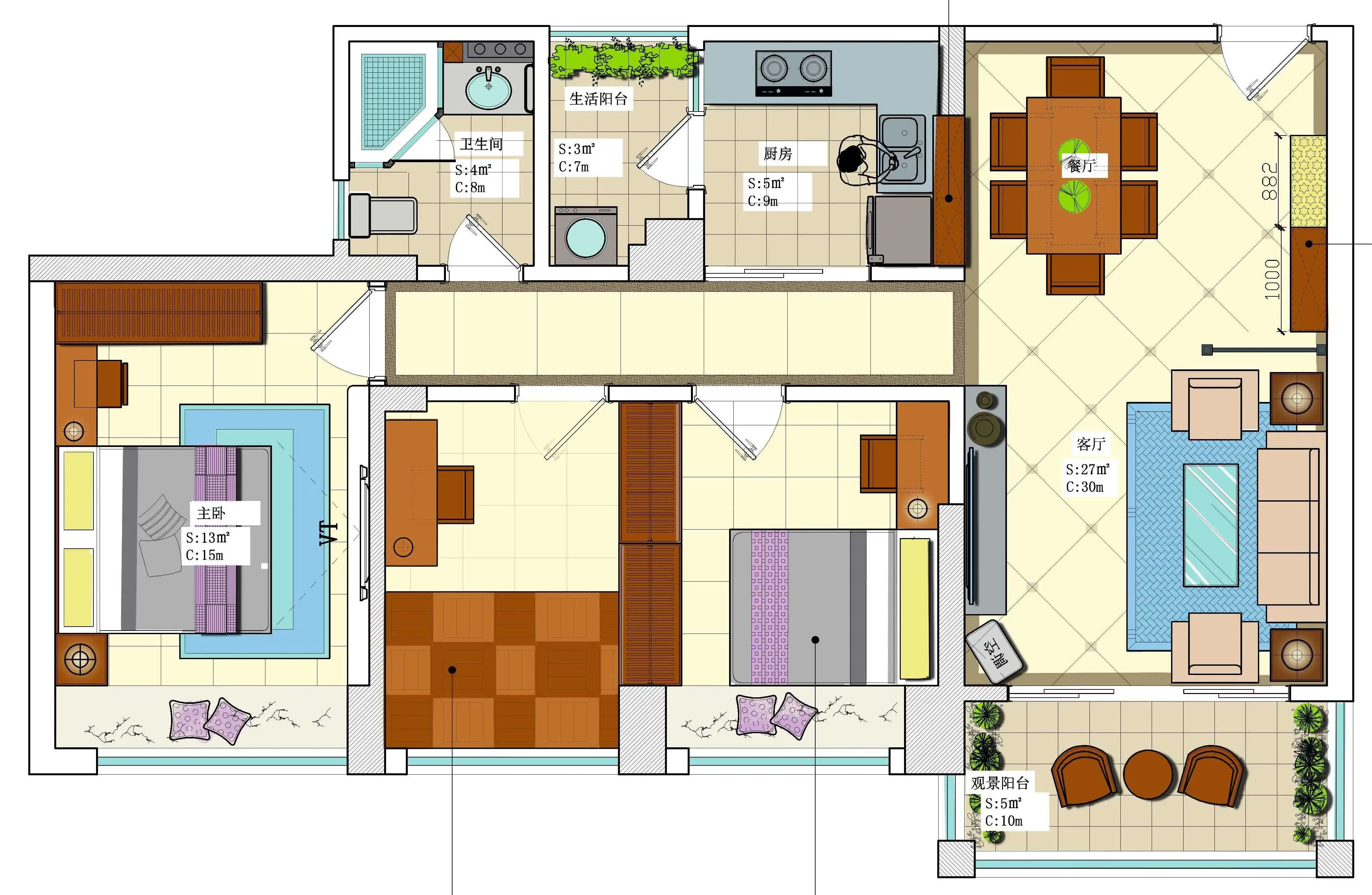 地中海风格锦绣半岛92方三房两厅一卫