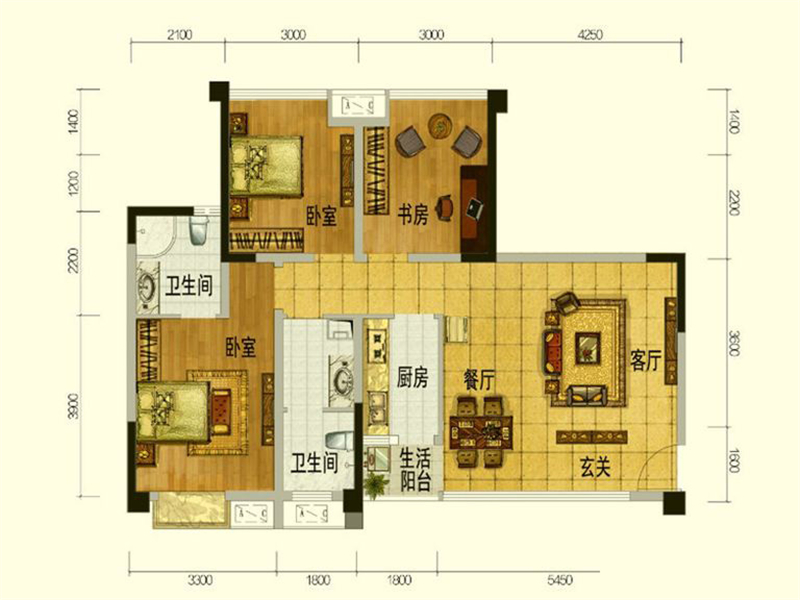 上水花苑-新中式风格-三居室