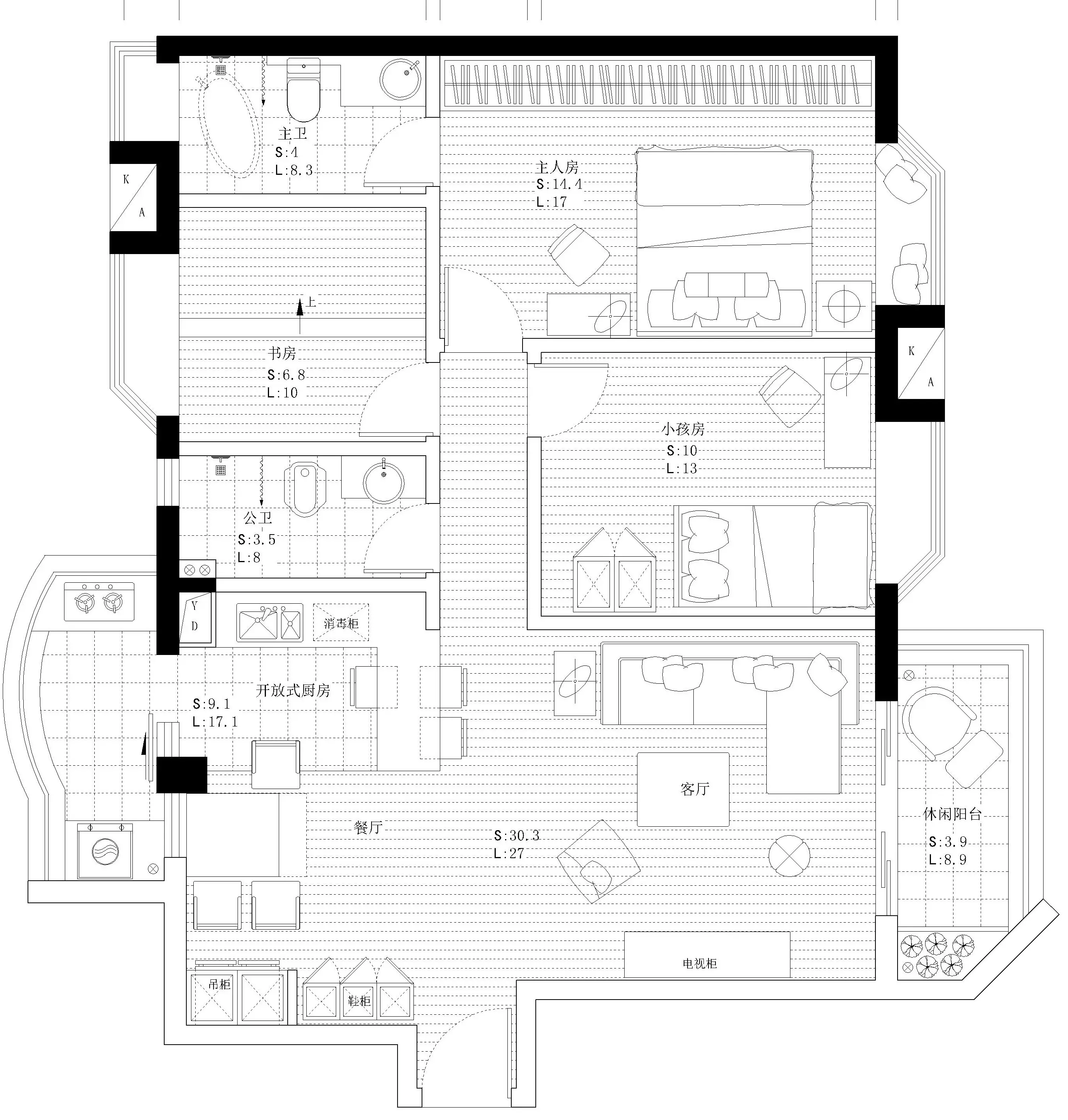 混搭风广地花园三室两厅100方