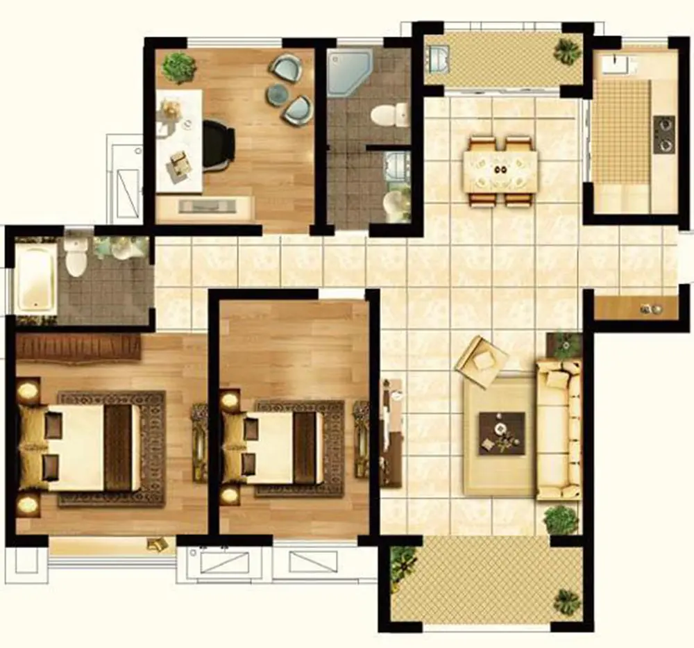 瑶海万达广场三居室二厅二卫 128平米