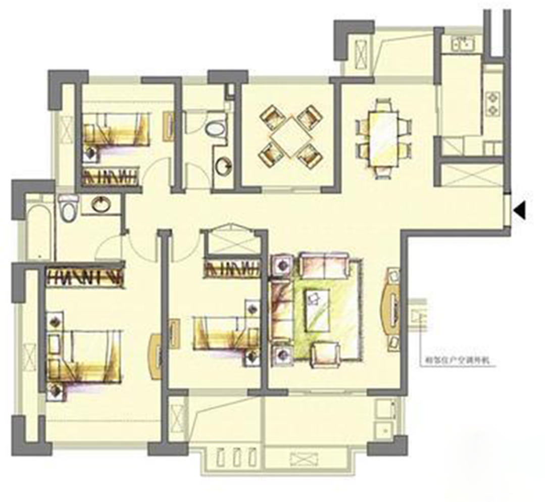 金色家园-三居室128方-混搭风格