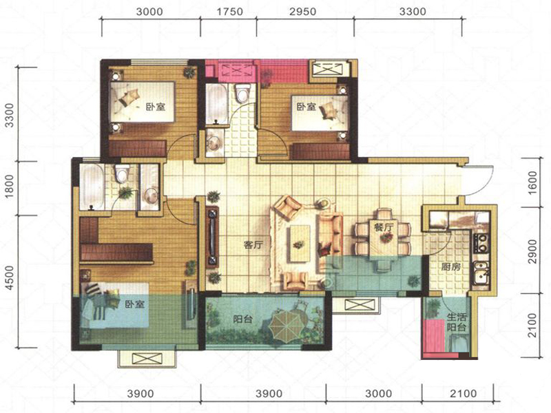 海亮樾金沙-3居室106平-美式风格