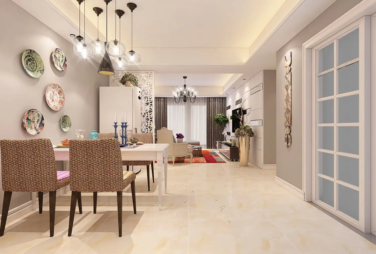 琥珀五环城95平方混搭风格装修效果图