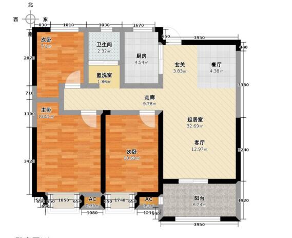 大富山庄 三居室 97平方 现代风格