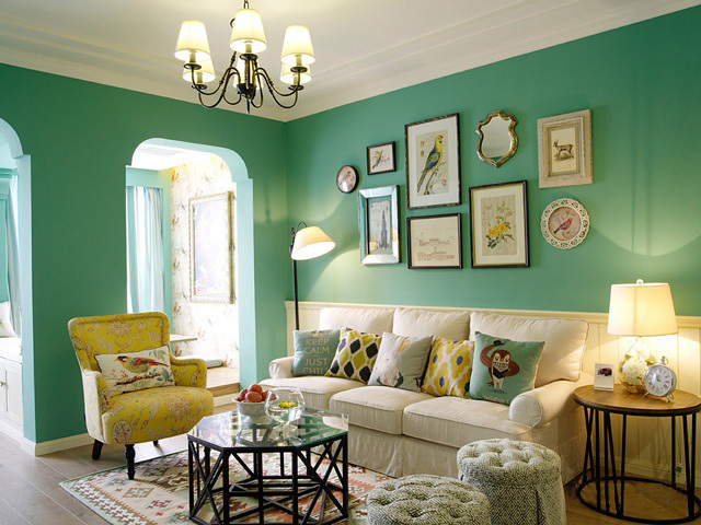 清爽的蓝绿色美式两居室