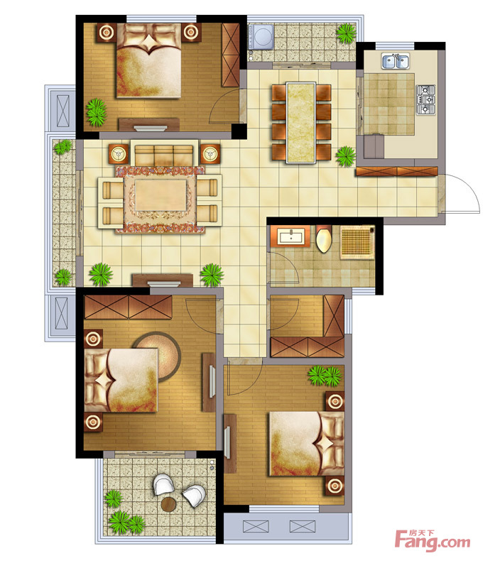水晶城-三居室-124.00平米-装修设计