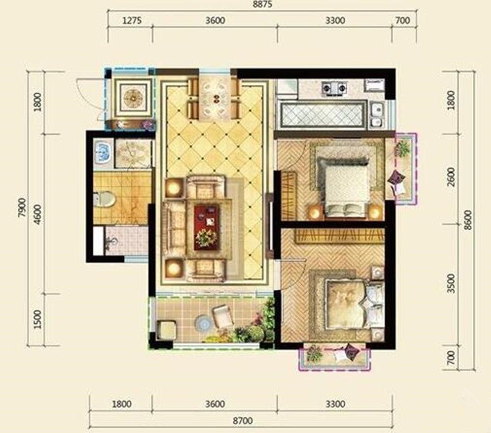 联想科技城78平米简约北欧风格装修实景图