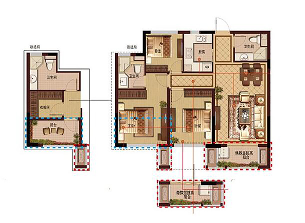 160平米5居室装修-现代风格