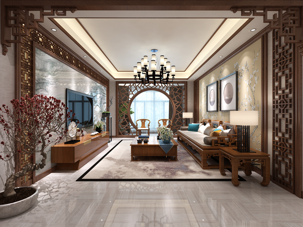 世茂首府143㎡三室两厅两卫新中式风格案例