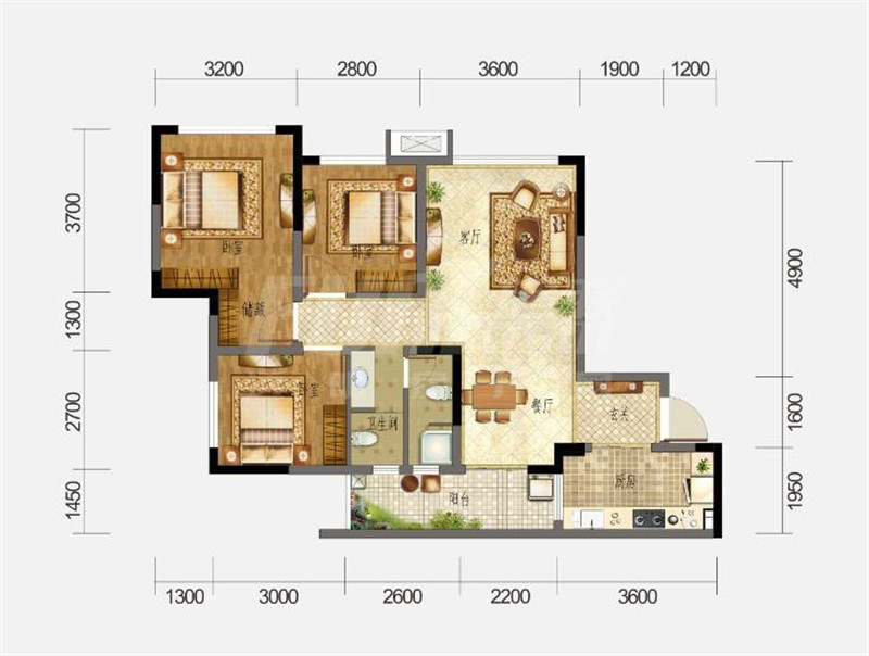 蓝光金双楠-3居室74平米-中式风格