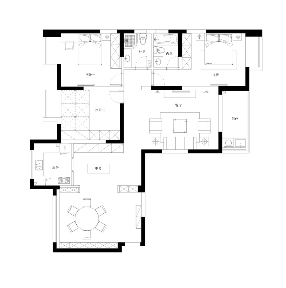 观山名筑136㎡三室两厅两卫欧美风格案例