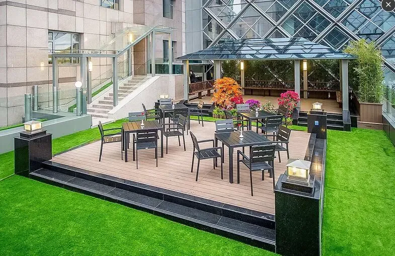 馨宁居铝合金塑木桌椅汉华酒店露台餐桌椅商业街外摆桌椅