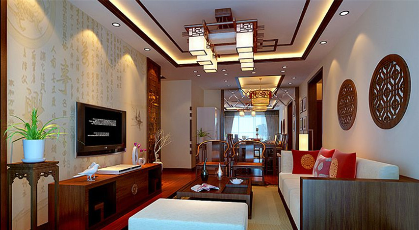 K2海棠湾105平新中式风格效果图设计