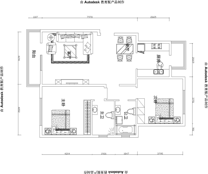 境界梅江—简约风格—两居室—115㎡