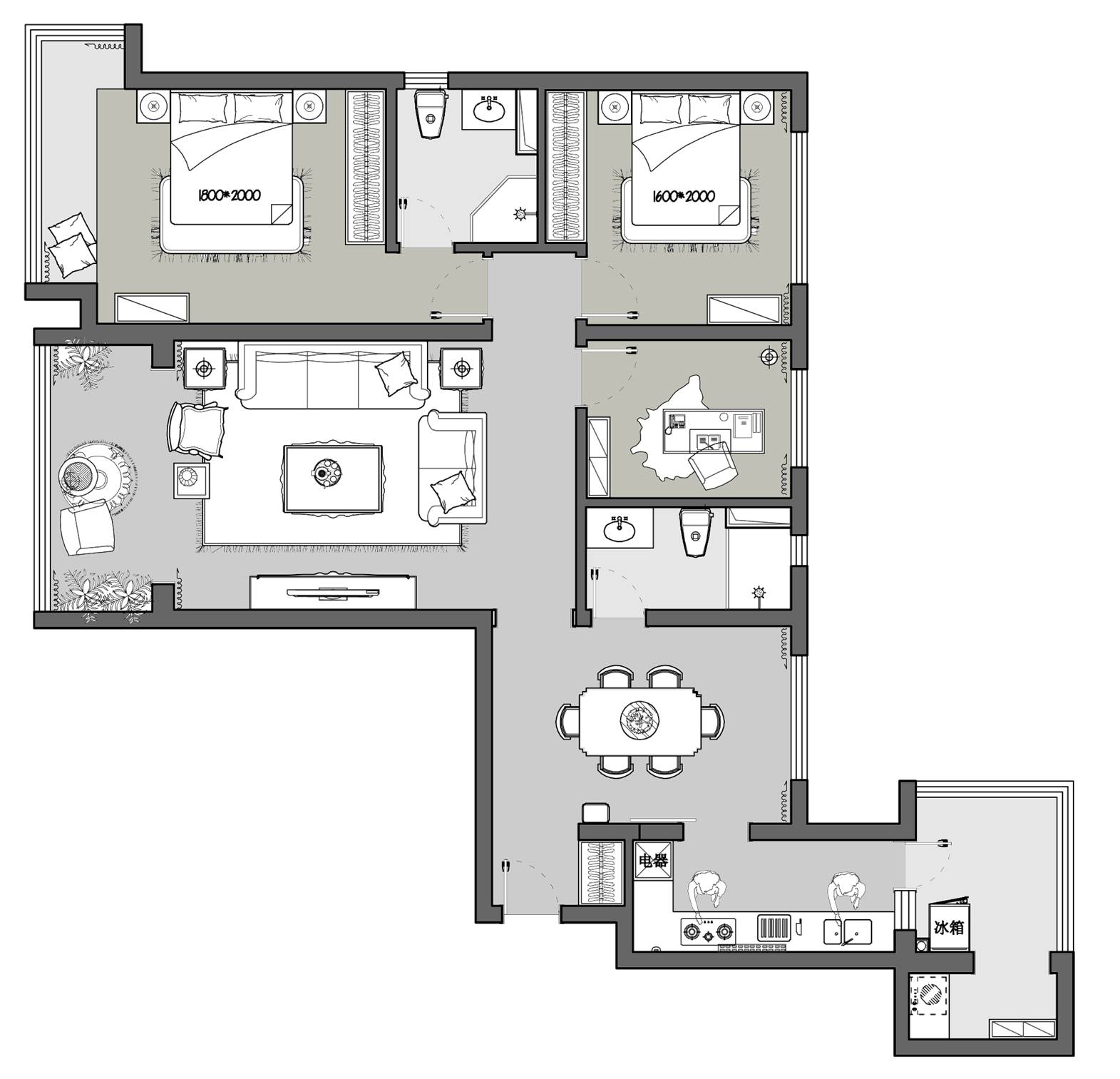 启锐园-三室两厅180平米-现代