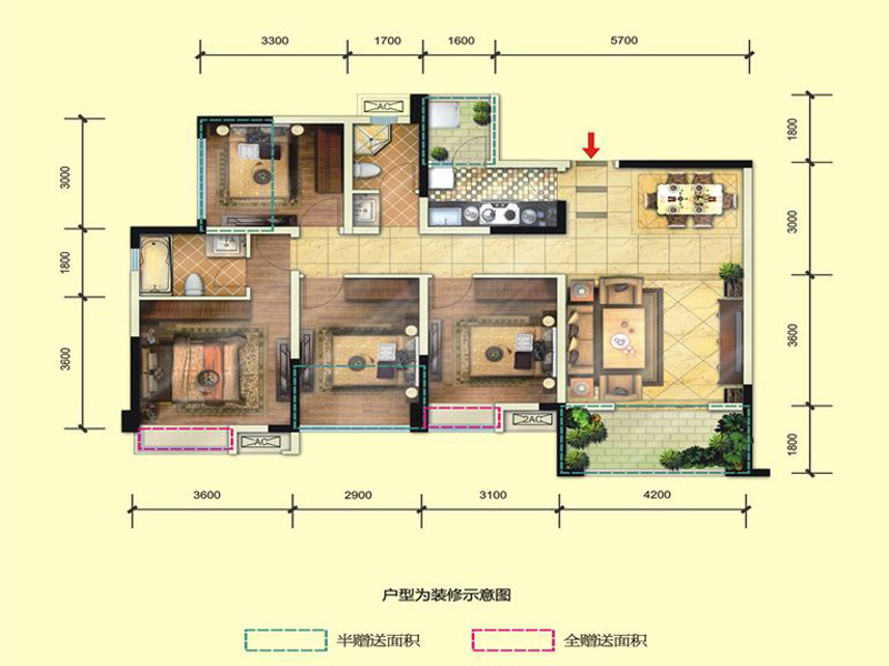 天悦城-4居室121平米-现代简约