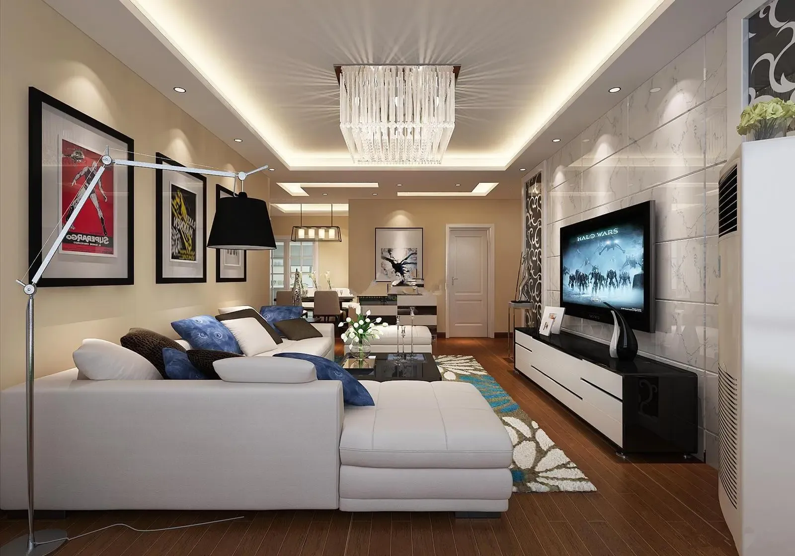 现代简约89平米三房二厅二卫清新装修效果图