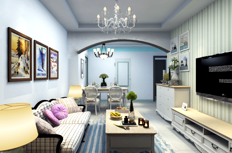 地中海风格设计两室一厅家装案例效果图