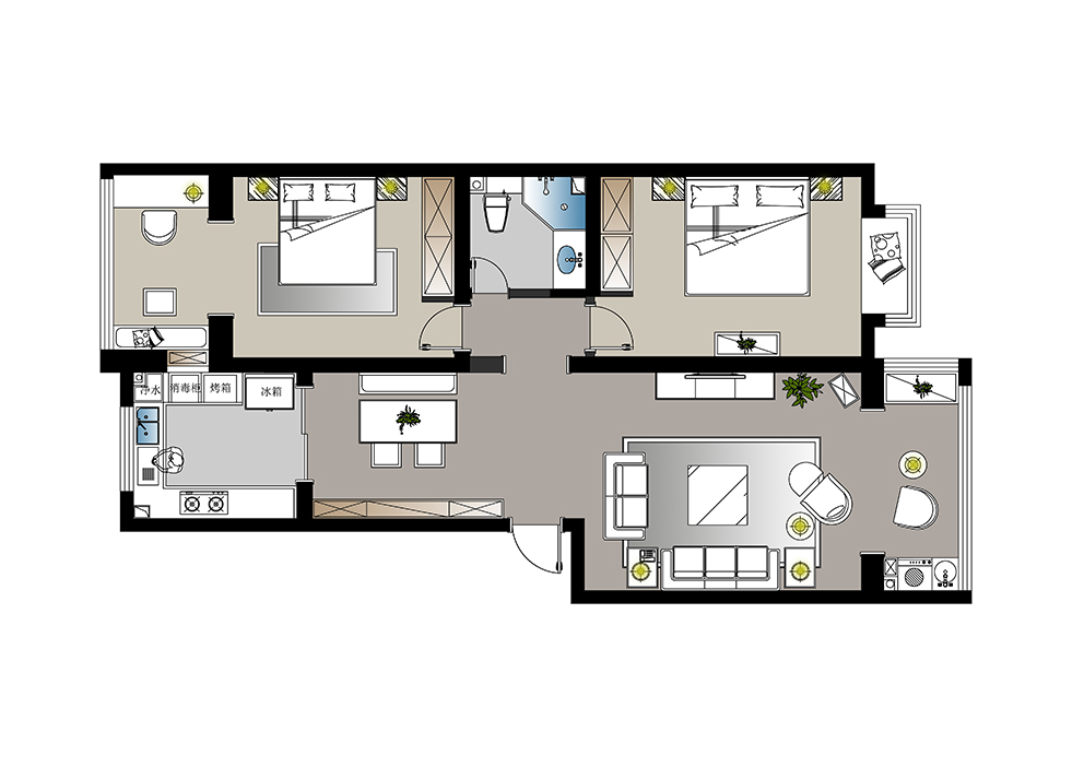 陆军学院宿舍-美式风格-两室两厅