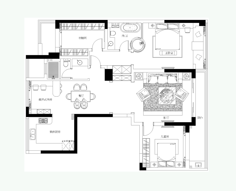 玉兰西花园167㎡三室两厅法式风格案例