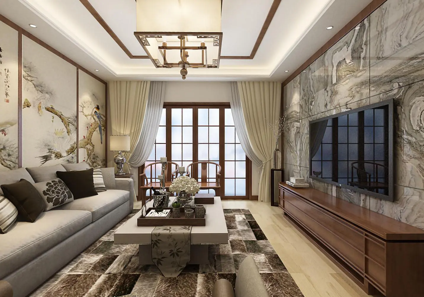 念:此户型南北通透,将北阳台与餐厅打通,扩大餐厅面积,空中花园是休闲