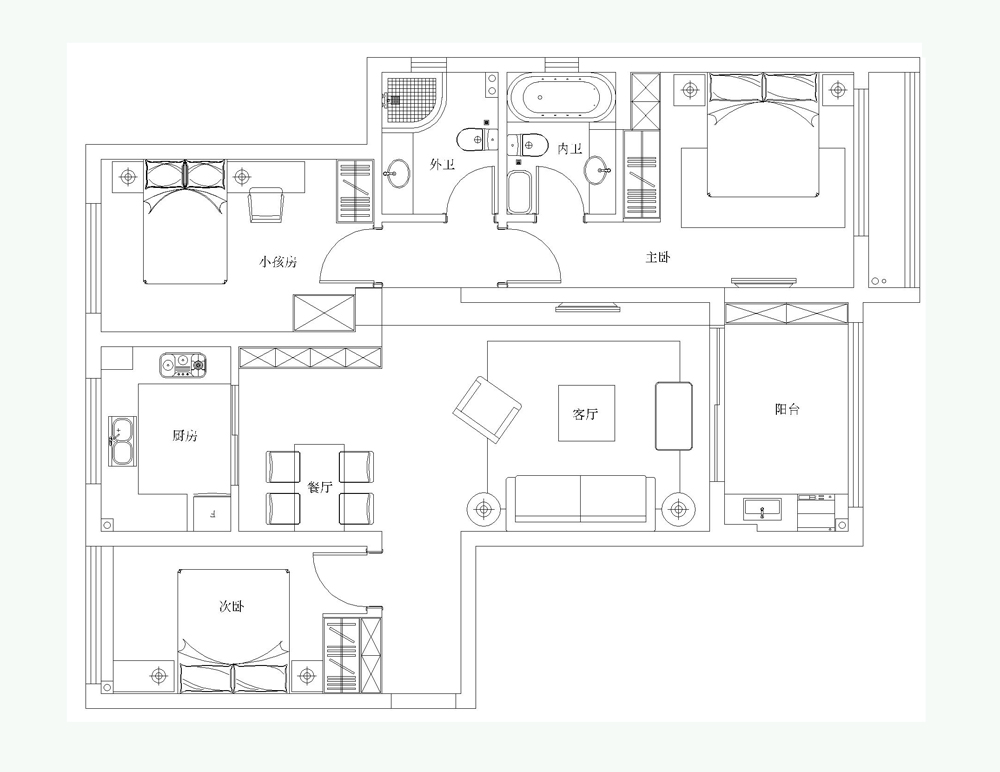 碧桂园123㎡三室两厅简欧风格案例