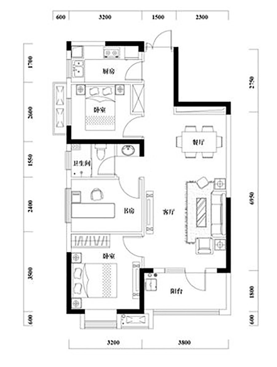 百瑞景中央生活区-日式-3室2厅1卫