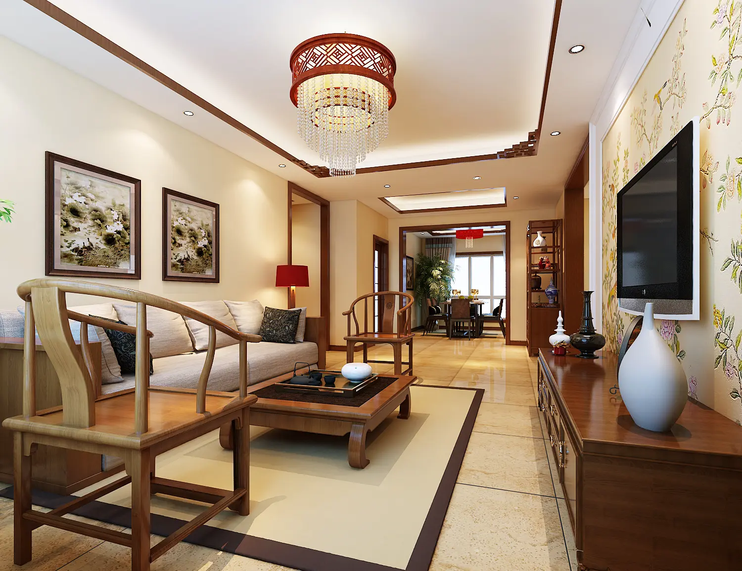 建筑面积:131平 装修风格:中式 设计理念:本案的设计重点是客厅,餐厅