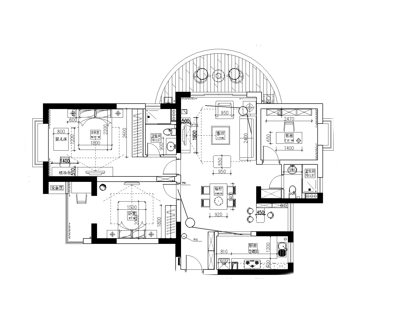 ARTDECO风格三房两厅两卫设计方案效果图