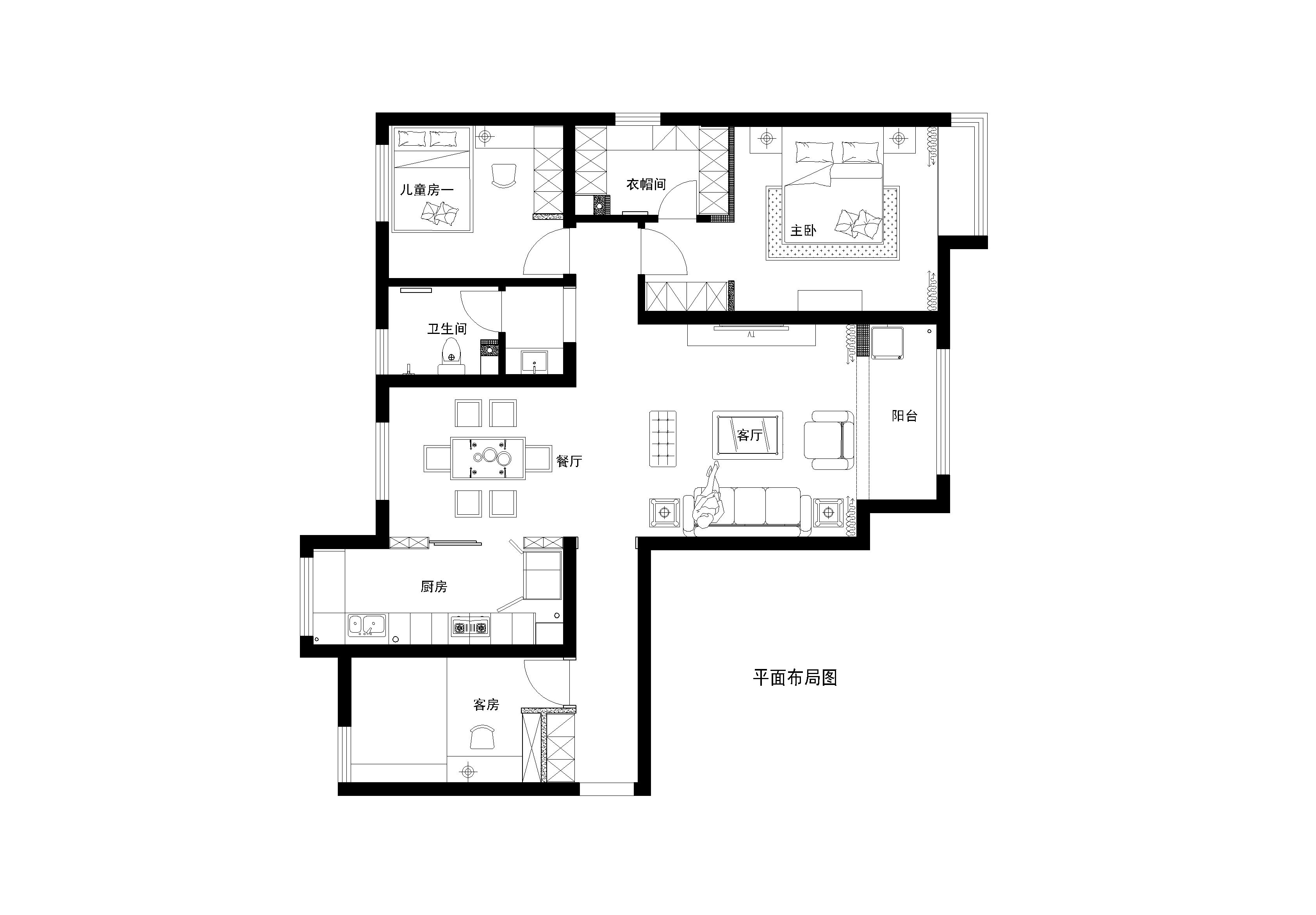 鲁能领秀城125平三室两厅美式风格装修效果图