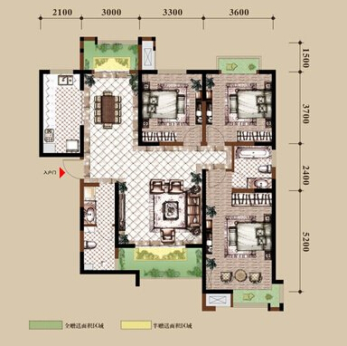 西安公馆138平三室户型中式客厅效果