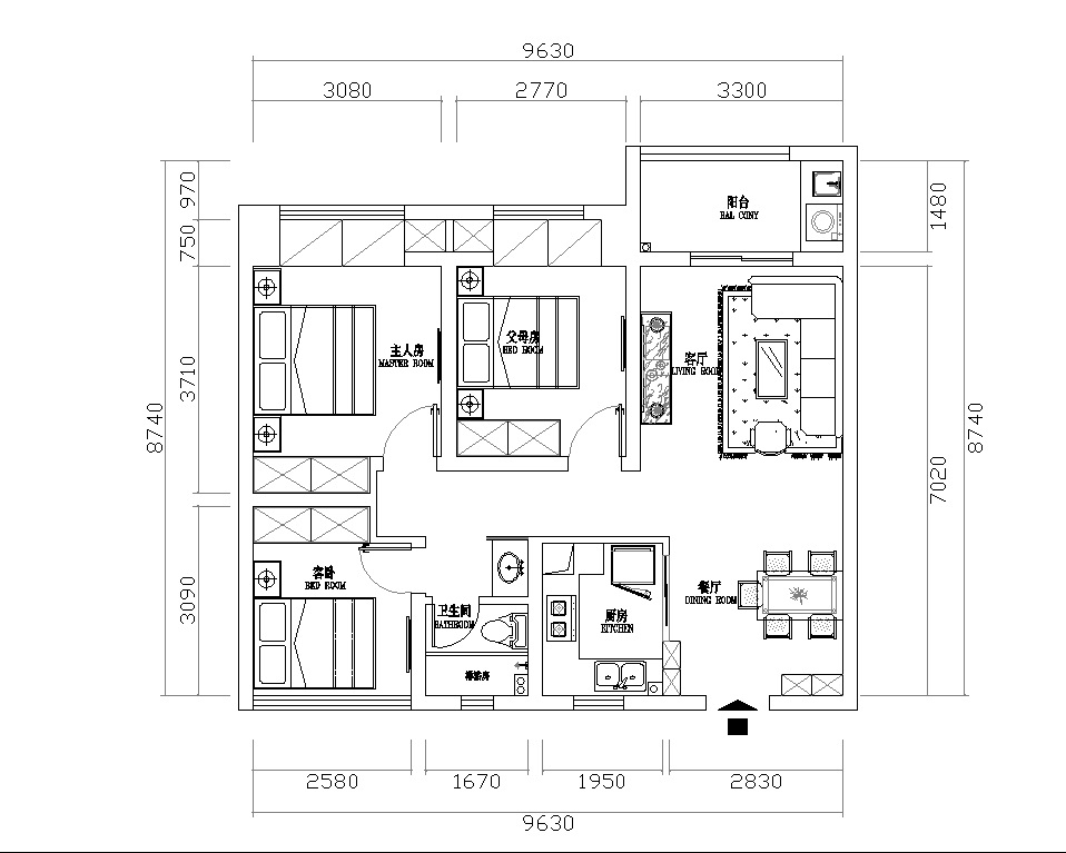 红星国际生活广场-现代风格-90平-三居室