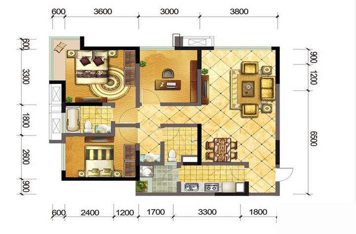 佳年华新生活-90.00㎡-地中海风格