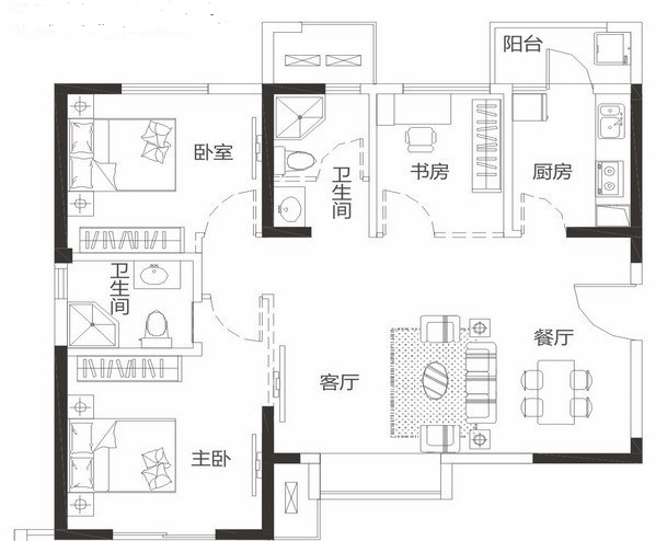 幸福时代现代简欧三室二厅109