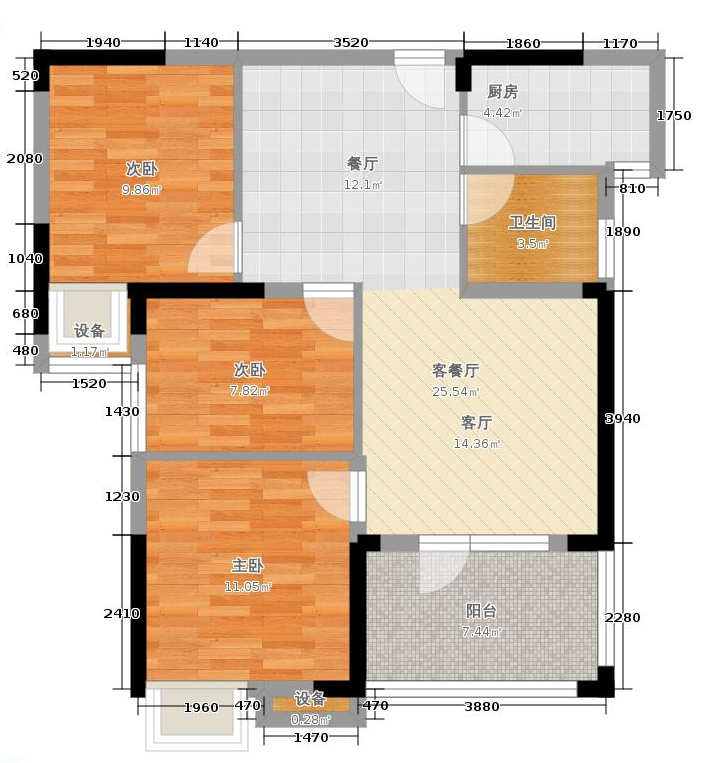 中建南湖壹号95平三居室地中海风格