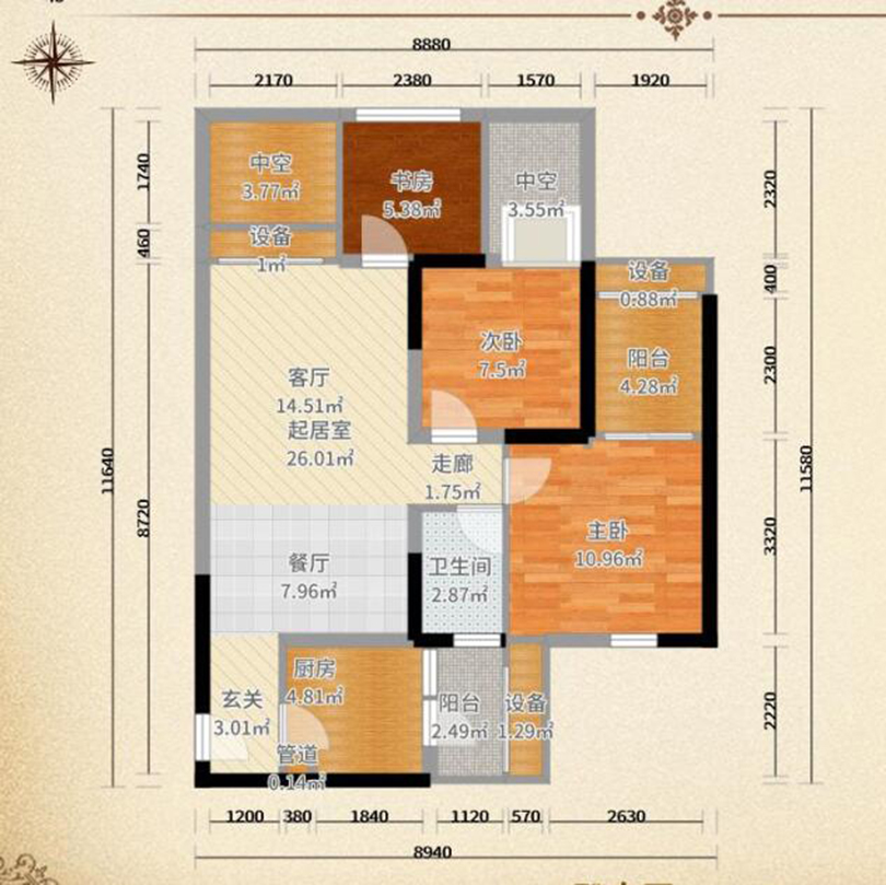 锦江城市花园-三室一厅74平米-后现代风格